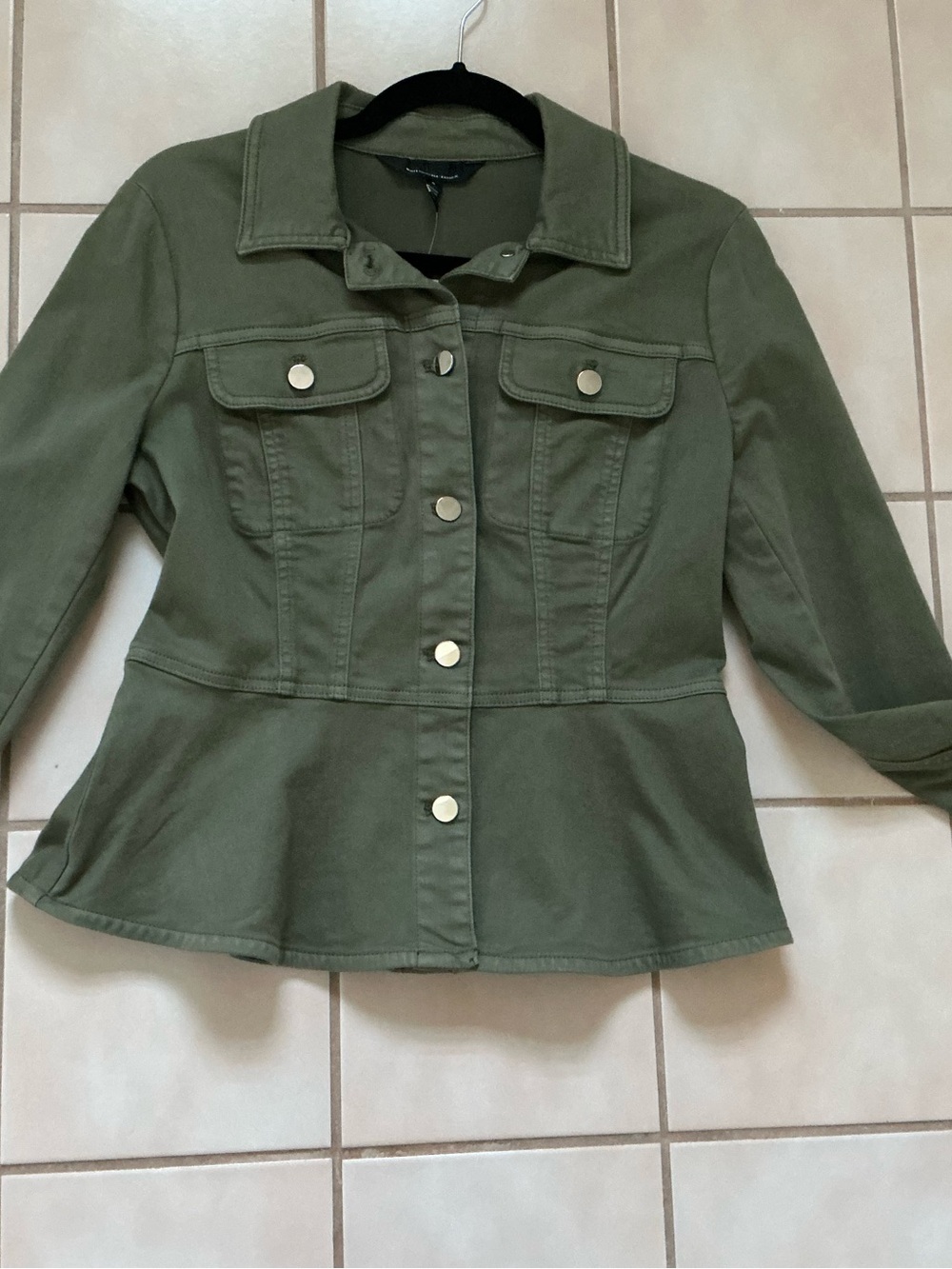 White House Black Market Denim Peplum Jacket Sz S NWT! Forever Olive